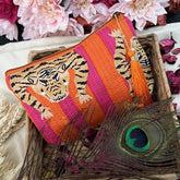 Vriksham Cotton Pouch, Purse for Women with Zipper-Orange & Pink-Tiger Print-G19049